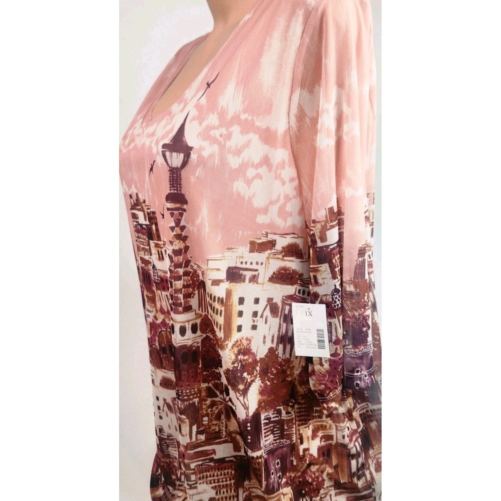 Catherines Womens Blouse Vneck Cityscape Print Bohemian Lined Boho Size 1X - Picture 4 of 8